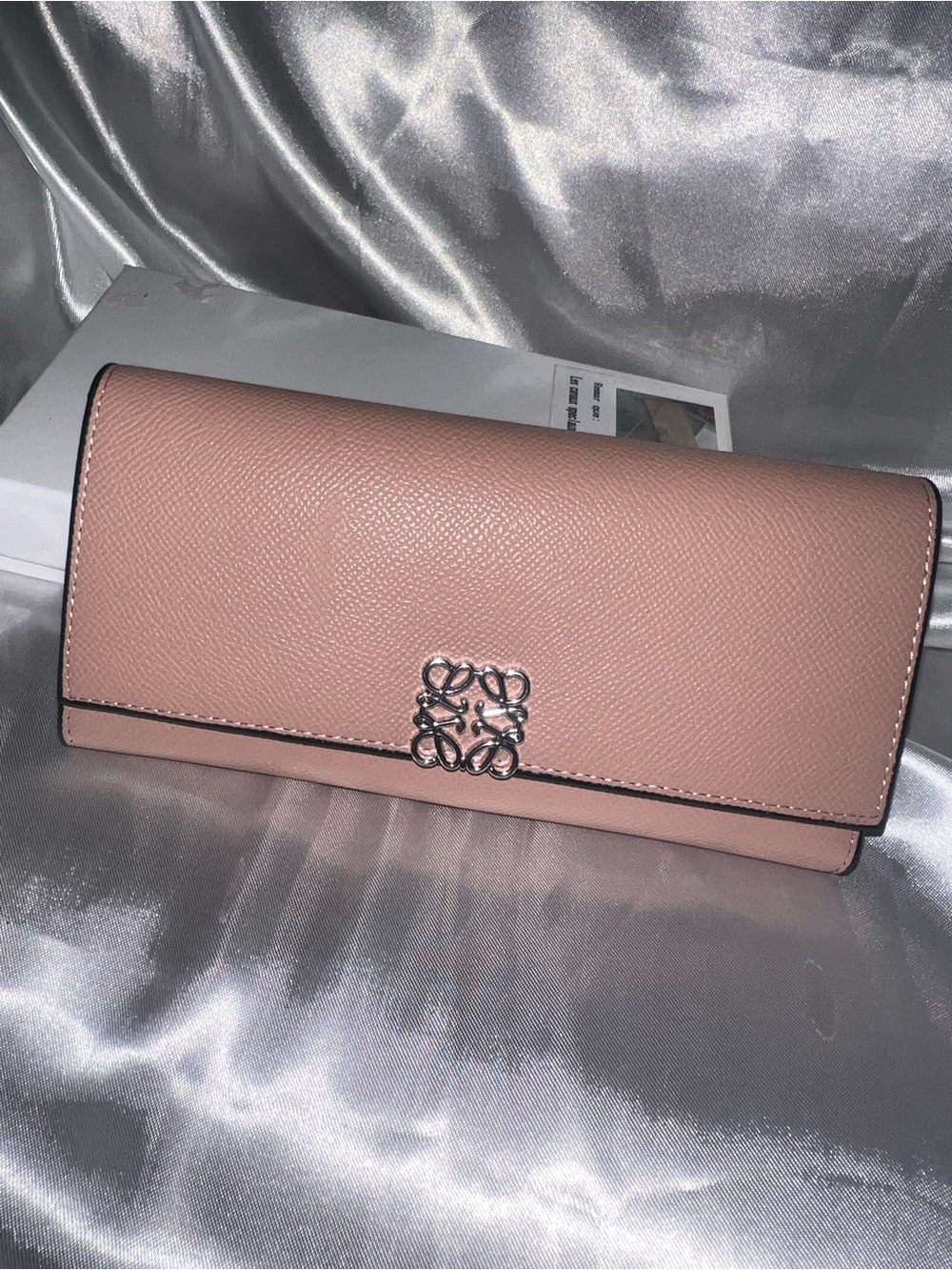 Rose Pink Leather Clutch with Silver Emblem